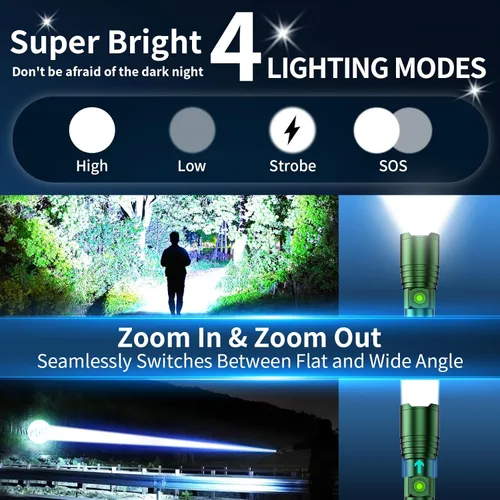 Miniatura 2 de Linterna recargable de alto lúmenes, paquete de 2 pequeñas y potentes linternas LED de mano superbrillantes, tipo C, funciona con pilas, luz táctica