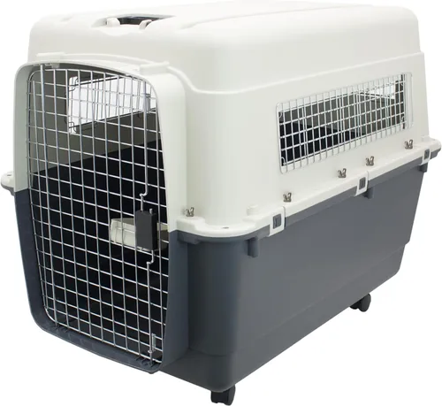 Miniatura 3 de SportPet Designs - Jaula de viaje de plástico para perro, con puerta de alambre y ruedas, tamaño XXL Crema/Gris