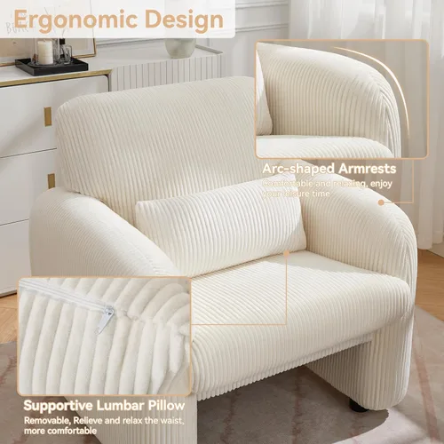 Miniatura 4 de WUTUTUEE Silla decorativa de tela de pana, sillas tapizadas modernas para sala de estar con almohada lumbar, sillón ancho y cómodo para dormitorio