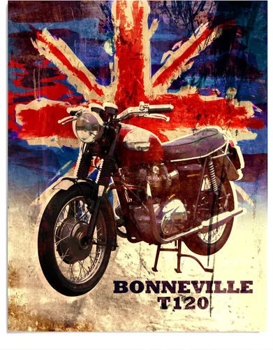 "Triumph Bonneville T120 Motorcycle" - Impresión de pared vintage de 11 x 14 pulgadas, impresión retro de motociclista británico para decoración del