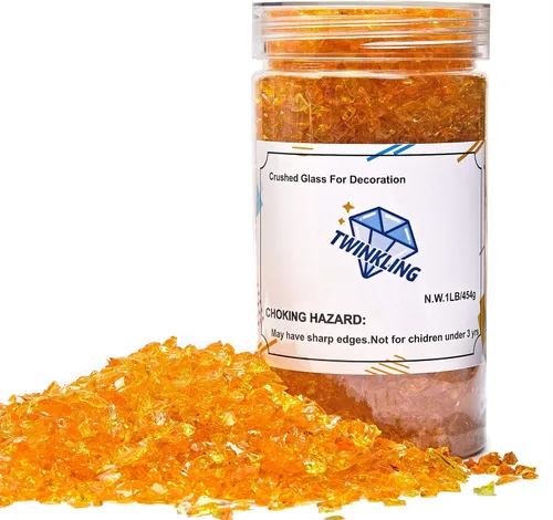 Miniatura 19 de TWINKLING Grava de vidrio de alto brillo con destellos, vidrio roto, chips de gemas de fuego, vidrio triturado para chimenea, manualidades