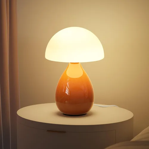 Miniatura 11 de Lámpara de hongo, pequeña lámpara de mesa para dormitorio, lámpara de noche creativa geométrica con base de cerámica, lámpara de mesa auxiliar
