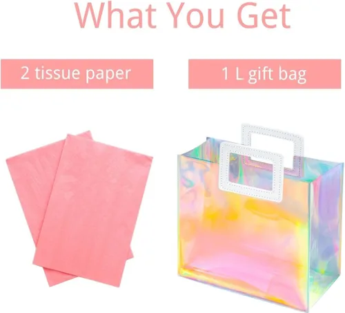 Miniatura 5 de Bolsa de Regalo Holográfica Grande con Papel de Seda Reutilizable Bolsa de Regalo de Cumpleaños para Mujeres Niñas Iridiscente Despedida de Soltera