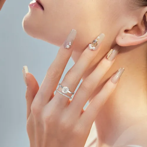 Miniatura 2 de MOOSEA Alianza de boda de moissanita de media eternidad para mujer, 0.2-0.3 quilates de color D, claridad VVS1, anillos apilables finos de diamantes