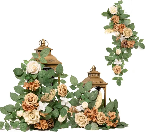 Miniatura 6 de Ling's moment Paquete de 6 guirnaldas de flores artificiales de 2 pies, farol negro y burdeos, centros de mesa de flores, decoración de pasillo