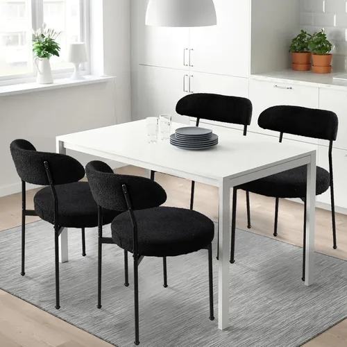 Miniatura 8 de Modern Boucle - Juego de 2 sillas de comedor con respaldo redondo tapizado de lana de cordero y patas de metal para comedor, cocina, restaurante