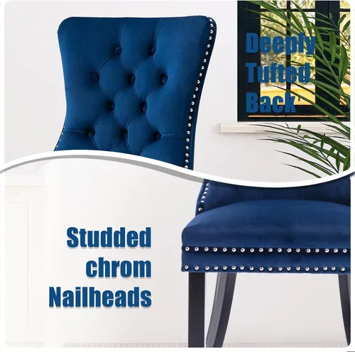Miniatura 6 de SoarFlash Juego de 6 sillas de comedor de terciopelo, silla lateral de respaldo alto, silla lateral tapizada moderna de alta gama con capitoné y Azul
