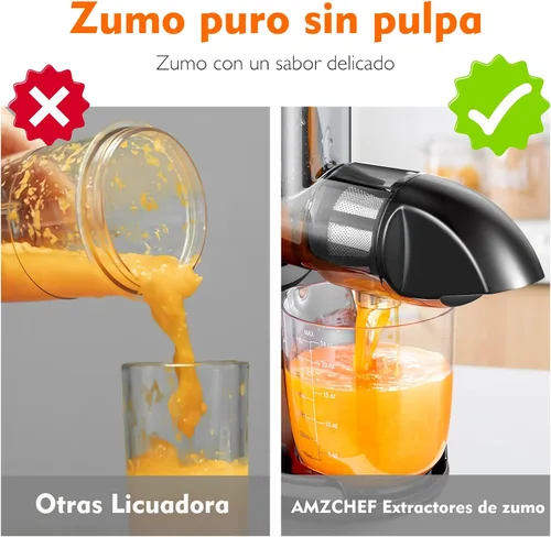 Miniatura 5 de Máquinas de exprimir por prensa fría, exprimidor de masticación lenta AMZCHEF con función inversa, alto rendimiento de jugo, fácil de limpiar