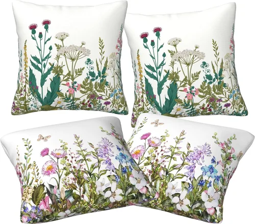 Miniatura 15 de Juego de 4 fundas de almohada de flamencos tropicales y flores rosadas, 18 x 18 pulgadas, diseño de peonías florales de mariposa, fundas de almohada