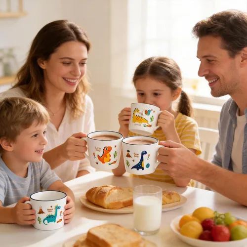 Miniatura 6 de Juego de 4 tazas de cerámica de dinosaurio de 13 onzas, tazas de dinosaurio para regalos, lindas tazas de porcelana de dibujos animados para leche