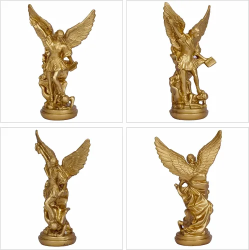 Miniatura 3 de Estatua de San Miguel Arcangel de San Miguel, escultura de ángel de oro pequeña de 5.2 pulgadas para colección católica cristiana Dorado