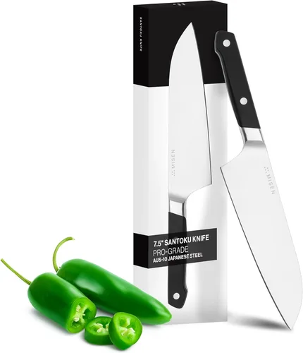 Misen Cuchillo de chef japonés Santoku, acero inoxidable de alto carbono de 7.5 pulgadas, diseño clásico de cuchillo japonés para cortar, rebanar y