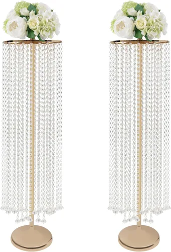 Miniatura 28 de Juego de 10 portavelas de metal dorado de 10.2 pulgadas de alto, florero, arreglo floral, candelabro, candelabro, portavelas para bodas, fiestas