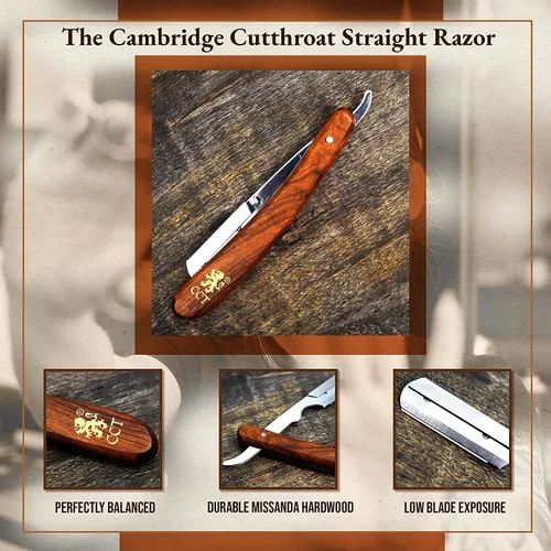 Miniatura 3 de The Cambridge Cutthroat Cut Throat Razor Kit Missanda Hardwood & Stainless Steel Professional Barber Razor, Premium Single Blade Straight Edge