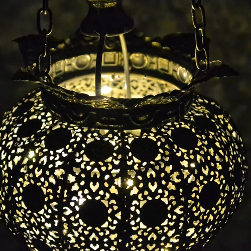Miniatura 8 de Westcharm Lámpara de Adoración Antigua de Plata Oriental Marroquí para Ramadán, Colgante de Metal, Luz Colgante, Lámpara de Vela Decorativa
