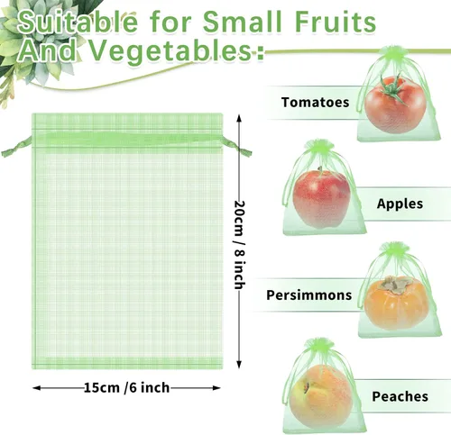 Miniatura 2 de Boao 200 bolsas de protección de frutas con cordón para proteger la red de verduras, bolsa de malla reutilizable para jardín, manzanos
