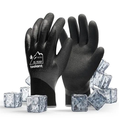 Miniatura 41 de Guantes impermeables para hombres y mujeres, guantes para congelador con agarre, doble recubrimiento de nitrilo para repelente extremo al aceite