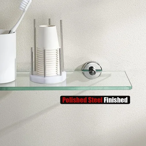 Miniatura 7 de JQK Estante de cristal para baño cromado, almacenamiento de ducha de vidrio templado de 16 x 5 pulgadas, montaje en pared cromado pulido de acero