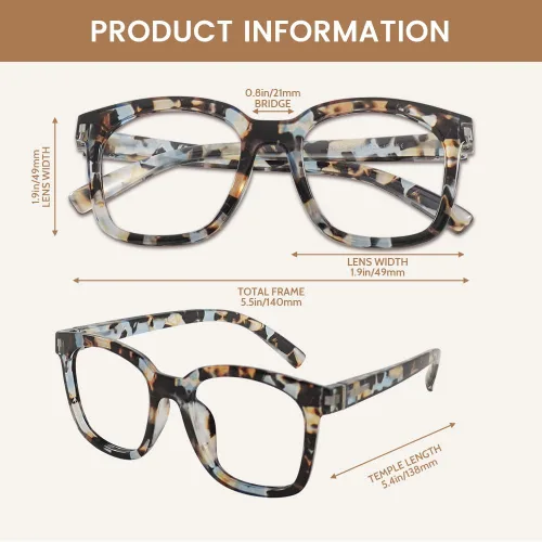 Miniatura 4 de JiSoo Anteojos de lectura cuadrados de gran tamaño para mujer 1.0, diseño grueso y elegante 1.0 para mujer con bisagra de resorte, cuarzo azul 1.0