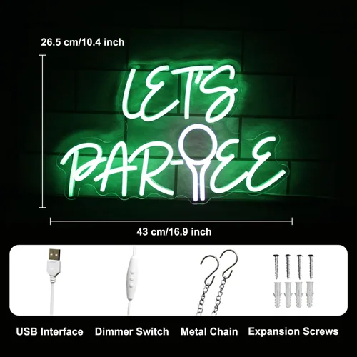 Miniatura 3 de Let's Par Tee Letrero de Neón para Decoración de Pared - Luz LED Verde y Blanca de Pelota de Golf - Letrero Colgante Regulable para Club de Golf