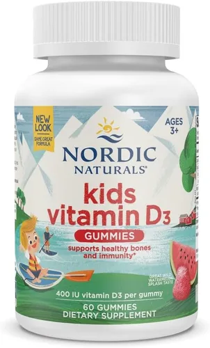 Nordic Naturals Gomitas de Vitamina D3 para Niños, Explosión de Sandía Silvestre - 60 Gomitas - 400 UI Vitamina D3 - Salud Ósea, Inmunidad Saludable