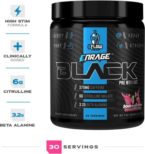 Miniatura 5 de eFlow Nutrition Enrage Black Suplemento preentrenamiento de alto estimulante – Polvo de preentrenamiento para aumentar la energía, las bombas