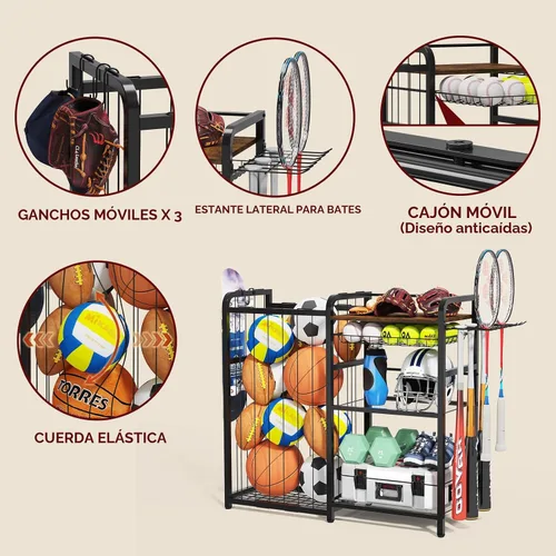 Miniatura 2 de Homsorout Garage Sports Equipment Organizer, Ball Storage for Gear and Toys, Large Capacity, Sports Organizer for Garage with Hooks and Baskets