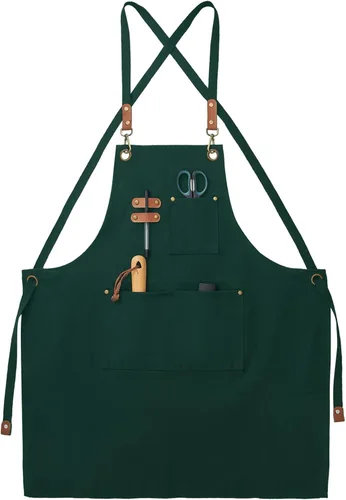 Miniatura 12 de Delantales de lona, delantales de chef de cocina, delantales de trabajo para hombres y mujeres, delantales con correa ajustable con 3 bolsillos