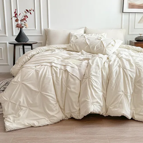 Miniatura 16 de Maple&Stone Juego de Edredón Twin XL, Juegos de Ropa de Cama Extra Largos de 5 Piezas para Dormitorio, Cama en una Bolsa con Edredón Pintuck, Beige