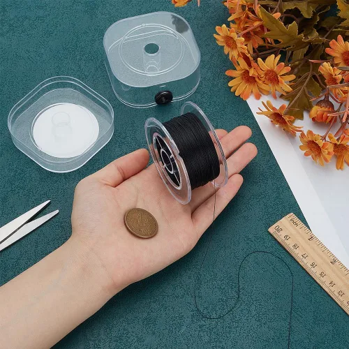 Miniatura 3 de PH PandaHall Hilo de cuentas de 0.008 in, cuerda de hilo de algodón encerado de 218 yardas para cuentas de semillas, hilo de coser, cordón de hilo