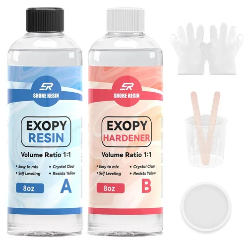 Kit de epoxi transparente de 16 onzas, liberación de burbujas 1:1 para manualidades | Clear 1:1 epoxy resin with strong bubble releasing flow for