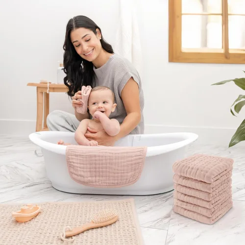 Miniatura 2 de Comfy Cubs Paquete de 10 paños de muselina para bebé, paños suaves de algodón de 6 capas para pieles sensibles, 10 x 10 pulgadas, grandes, suaves