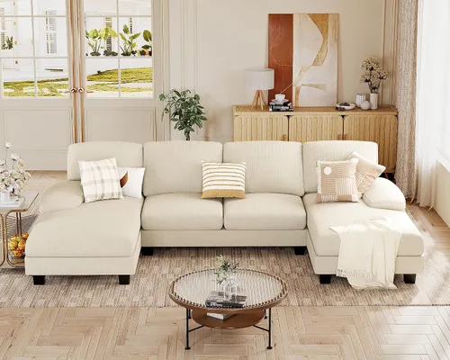 Miniatura 10 de JUMMICO Sofás Seccionales para Sala de Estar, Sofá en Forma de U con Tela de Chenilla, Sofá Moderno de 4 Asientos con Almohadas Removibles para Gris