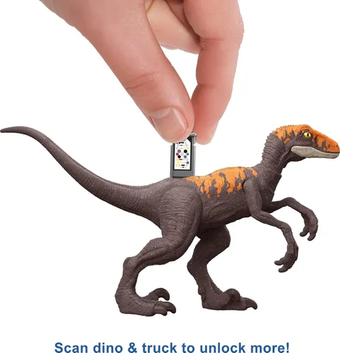Miniatura 5 de Mattel Mundo Jurásico Dominion Camión de Captura y Aplastamiento y Juego de Dino con Figura de Acción de Velociraptor, Vehículo con Funciones