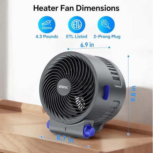 Miniatura 2 de shinic - Ventilador de escritorio y calentador combinado, ventilador portátil de circulación de aire de enfriamiento, protección contra inclinación