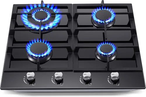 Miniatura 9 de Estufa de Gas de 2 Quemadores, Placa de Cocina de Propano de 12 Pulgadas, Placa de Cocina de Gas Empotrable de Vidrio Templado Negro con Protección