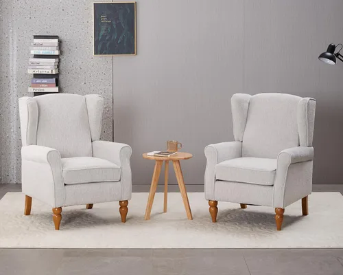 Miniatura 11 de Mid-Century - Silla de ala alta, moderna silla decorativa de tela con mesa auxiliar de madera maciza, sofá individual de ocio para sala de estar