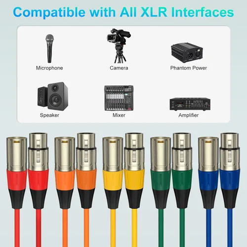 Miniatura 6 de J&D Cable de micrófono XLR, chapado en oro, resistente, equilibrado, de 3 pines, XLR macho a hembra, cable de micrófono de color para mezclador