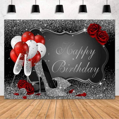 Miniatura 6 de MEHOFOND Telón de fondo de cumpleaños plateado y azul con purpurina para mujer, decoración de fiesta de cumpleaños, pancarta de tacón azul real
