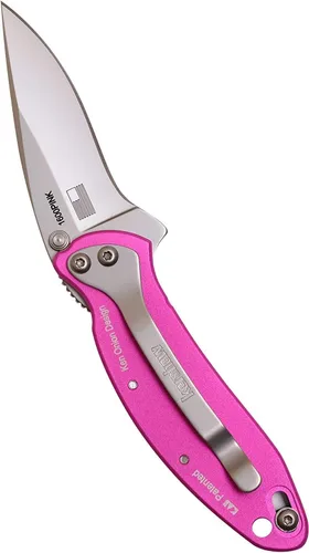 Miniatura 4 de Kershaw Cuchillo de bolsillo rosa cebollino, hoja de acero 420HC de 1.9 pulgadas, mango de acero inoxidable 410, apertura asistida con aleta