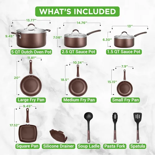 Miniatura 4 de NutriChef NCCW14SBR - Juego de utensilios de cocina antiadherentes de 14 piezas, ollas y sartenes de cocina resistentes a los arañazos con tapas