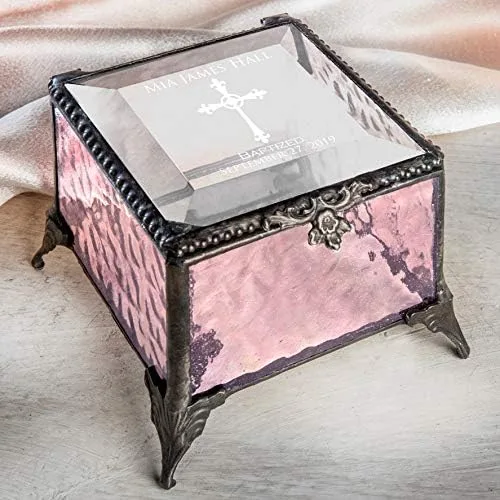 Miniatura 3 de Regalo de bautismo para niñas, caja de recuerdo personalizada, vitral, rosa, grabada, caja J Devlin 903 EB222 (rosa)