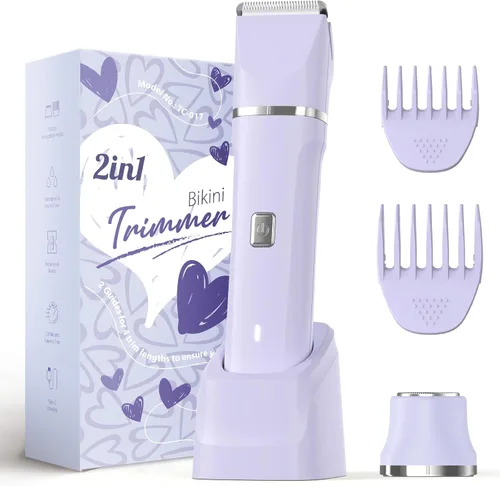 Miniatura 14 de Risina Recortadora de bikini eléctrica para mujer, afeitadora recargable 3 en 1, impermeable, removedor de vello púbico inalámbrico, portátil, sin