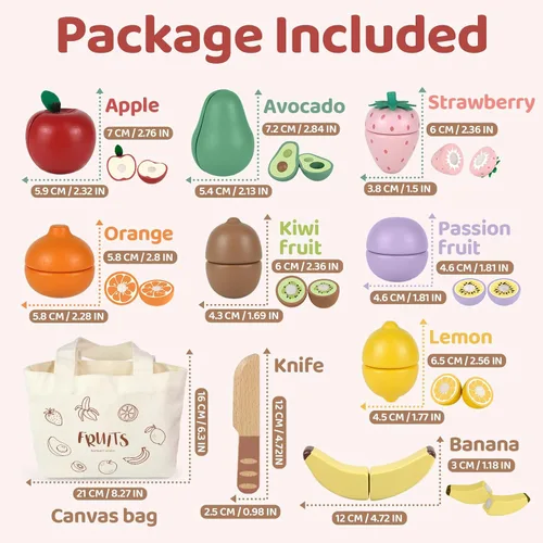 Miniatura 2 de Juegos de comida de madera para cocina de juguete para niños, juguetes de corte, accesorios de cocina de simulación, regalo de cumpleaños para niños