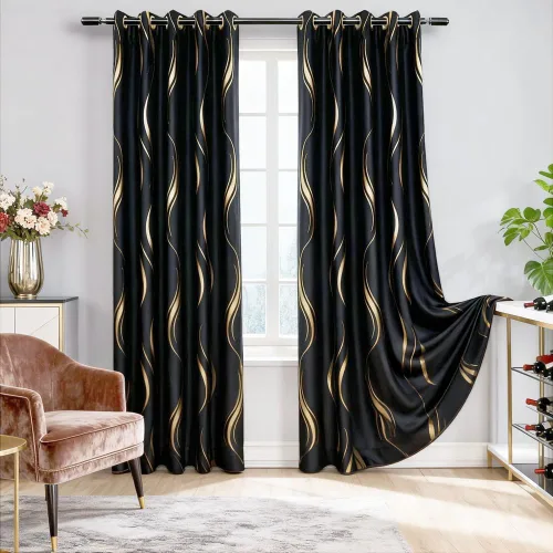Miniatura 22 de MYRU Juego de 2 paneles de cortinas cortas de cocina para dormitorio, cortinas de rayas con estampado de aluminio para sala de estar