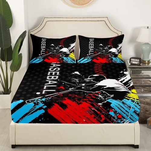 Miniatura 3 de Erosebridal Sábana bajera ajustable de béisbol tamaño individual, juego de cama de juegos deportivos para niños, niñas, adolescentes y adultos