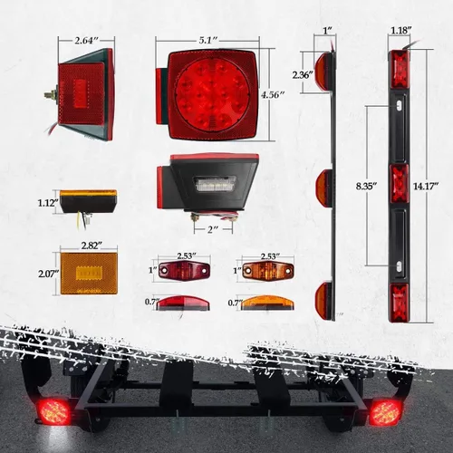 Miniatura 3 de Partsam Kit de luces sumergibles para remolque de 12 V, kit de LED cuadrado + barra de luz de identificación roja/ámbar de 14 pulgadas + luces