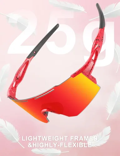 Miniatura 4 de OULAIQI Gafas de sol de ciclismo, polarizadas, para hombres y mujeres, con 1 lente o 3 lentes intercambiables, gafas de béisbol Rojo