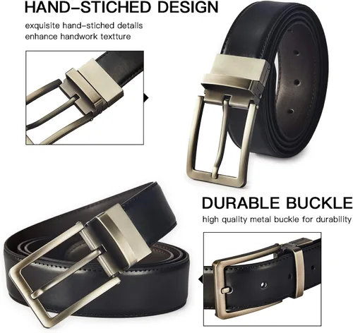 Miniatura 5 de BRASS TACKS LEATHERCRAFT Men's Vintage Business Handmade Reversible Genuine Leather Dress Belt Gift Box