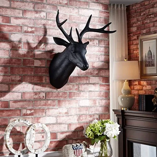 Miniatura 4 de Escultura de pared de cuernos de ciervo 20 x 16 x 12 pulgadas imitación taxidermia animal colgante de pared (negro)